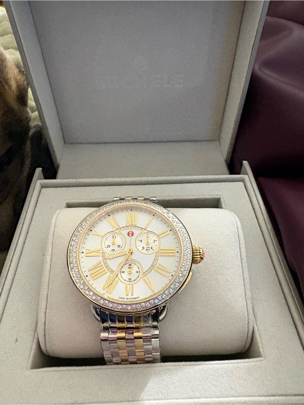 Michele Mother of Pearl Dial Diamond Two toned steel watch brand new